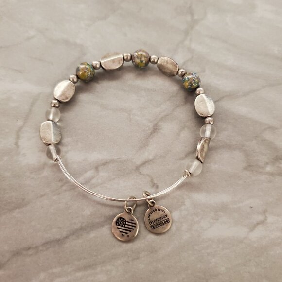 Alex and Ani Silver Lear Green Blue Beaded Expandable Bracelet - Picture 2 of 3